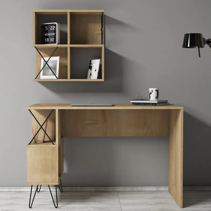Birou Extra 2, Diverse culori, 120x60x79 cm - Stejar - Negru