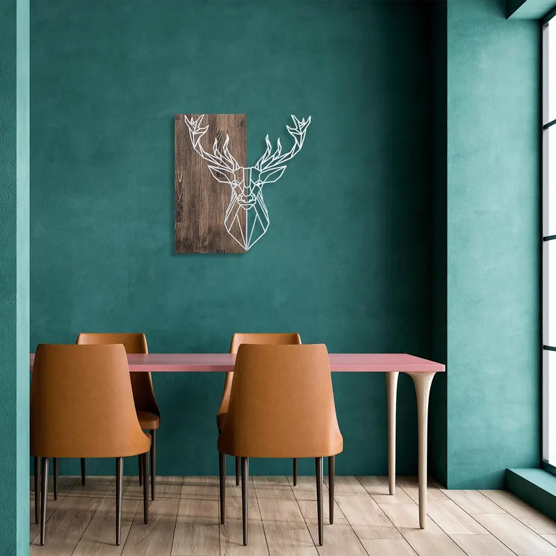 Decorațiune de perete din lemn Deer1, Diverse culori, 56x58x3 cm - Nuc - Argintiu