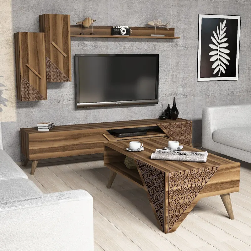 Set mobilă pentru sufragerie Beril, Diverse culori, 180x37x40 cm - Nuc