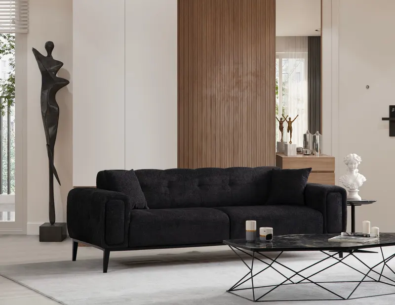 Canapea extensibilă 3 locuri Athena, Diverse culori, 225x92x76 cm - Negru