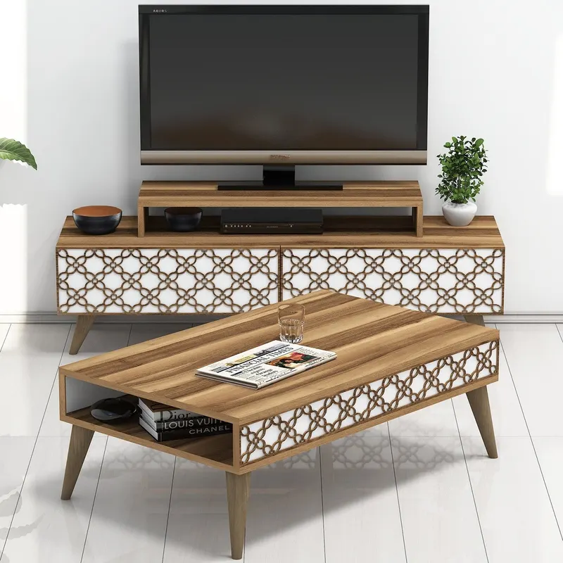 Set mobilă pentru sufragerie City, Diverse culori, 140x42x49 cm - Nuc - Alb
