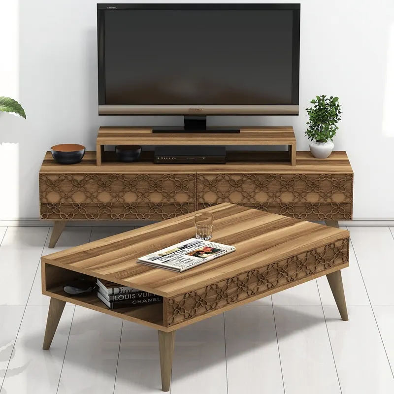 Set mobilă pentru sufragerie City, Diverse culori, 140x42x49 cm - Nuc