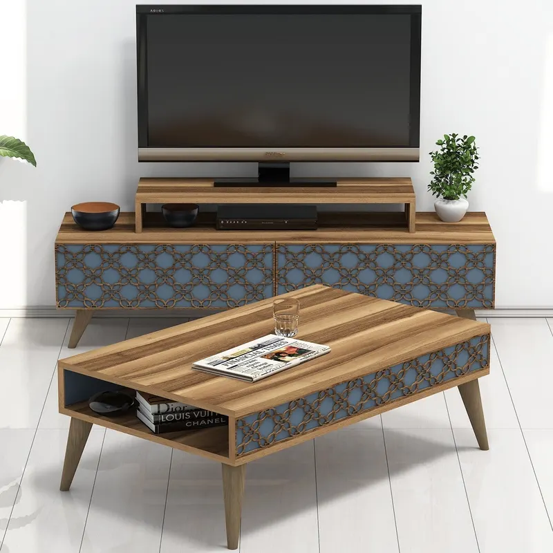 Set mobilă pentru sufragerie City, Diverse culori, 140x42x49 cm - Nuc - Chalcedony