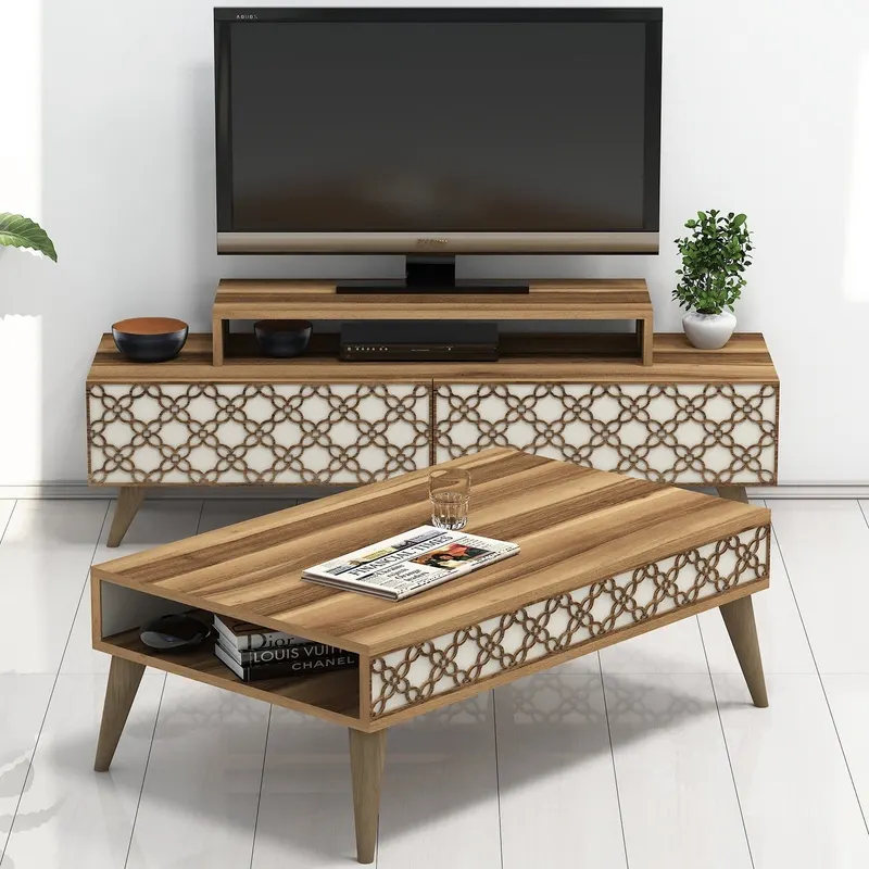 Set mobilă pentru sufragerie City, Diverse culori, 140x42x49 cm - Nuc - Crem
