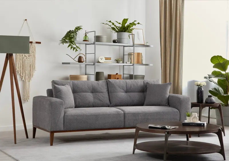 Canapea extensibilă 3 locuri Sinor, Diverse culori, 225 x 92 x 75 cm - Gri deschis