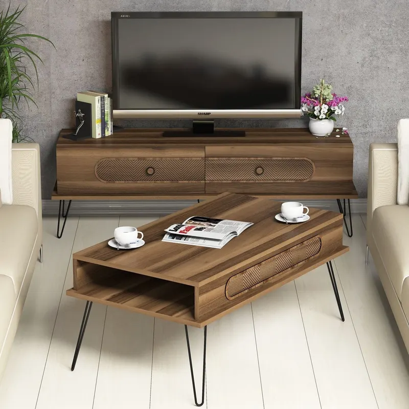Set mobilă pentru sufragerie Ekol, Diverse culori, 145x37x45 cm - Nuc