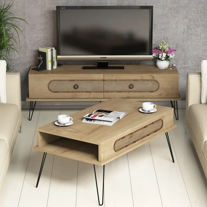 Set mobilă pentru sufragerie Ekol, Diverse culori, 145x37x45 cm - Stejar