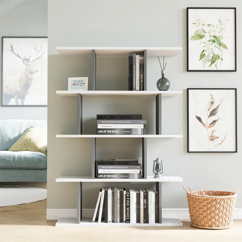Bibliotecă Harmon, Diverse culori, 90x25x127 cm - Alb - Antracit