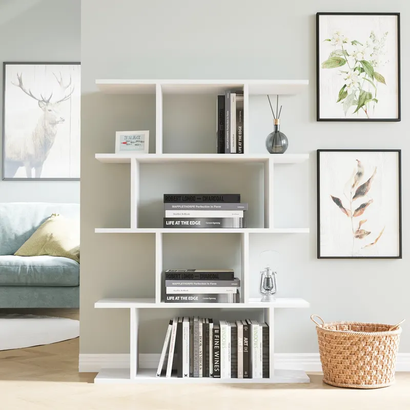 Bibliotecă Harmon, Diverse culori, 90x25x127 cm - Alb
