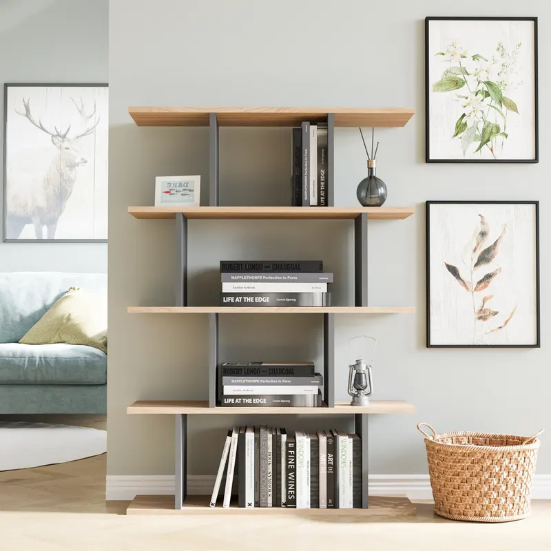 Bibliotecă Harmon, Diverse culori, 90x25x127 cm - Stejar - Antracit
