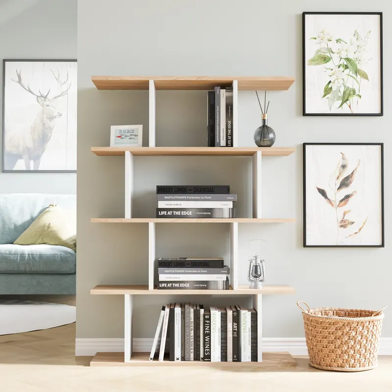 Bibliotecă Harmon, Diverse culori, 90x25x127 cm - Stejar - Alb