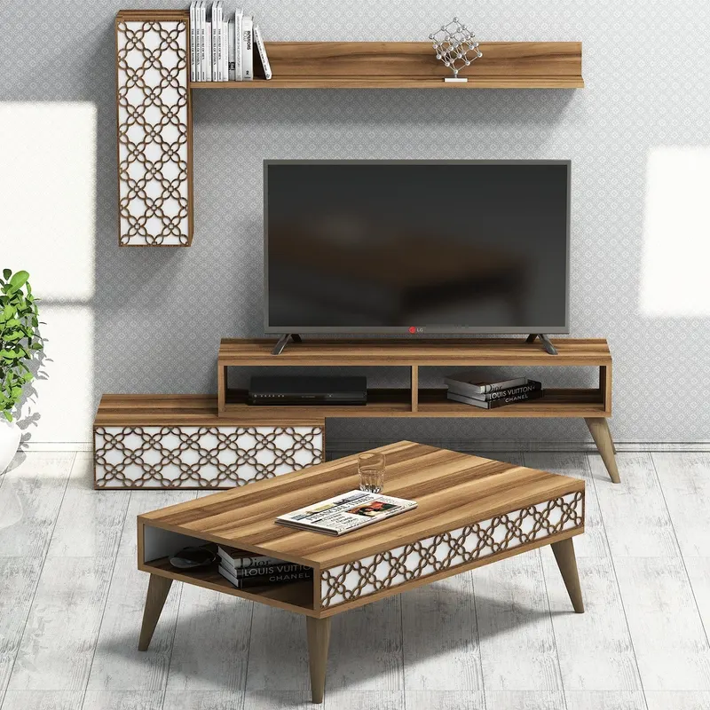 Set mobilă pentru sufragerie Planet, Diverse culori, 150x38x37 cm - Nuc - Alb