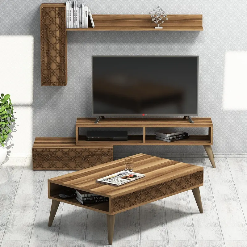Set mobilă pentru sufragerie Planet, Diverse culori, 150x38x37 cm - Nuc