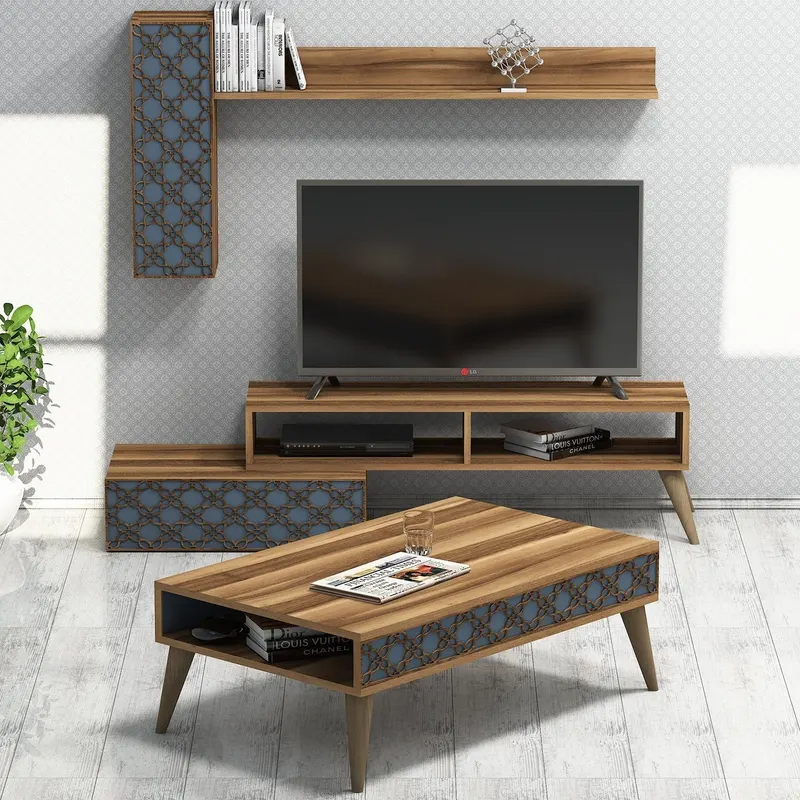 Set mobilă pentru sufragerie Planet, Diverse culori, 150x38x37 cm - Nuc - Chalcedony