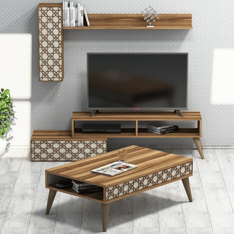Set mobilă pentru sufragerie Planet, Diverse culori, 150x38x37 cm - Nuc - Crem