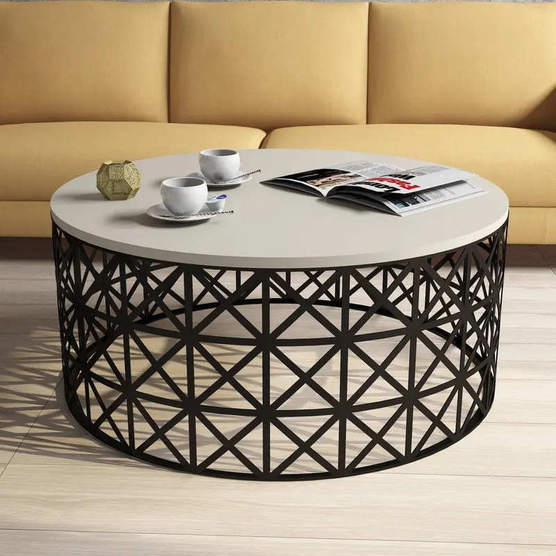 Măsuță de cafea Selin Metal Ferforje, Diverse culori, 90x38x90 cm - Crem - Negru