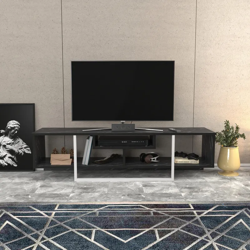Comodă TV Asal 150, Diverse culori, 150x35x40 cm - Negru - Alb