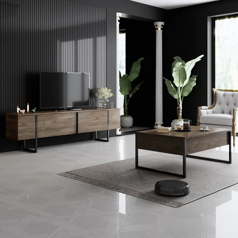 Măsuță de cafea Luxe, Diverse culori, 90x60x40 cm - Nuc - Negru