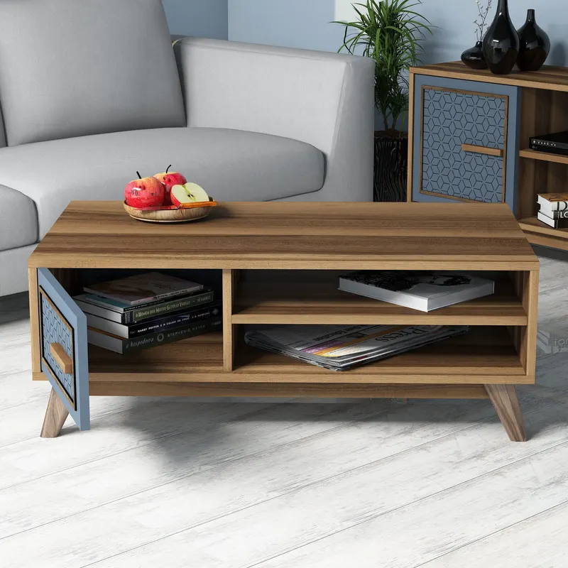 Set mobilă pentru sufragerie Ayla, Diverse culori, 160x35x56 cm - Nuc - Albastru