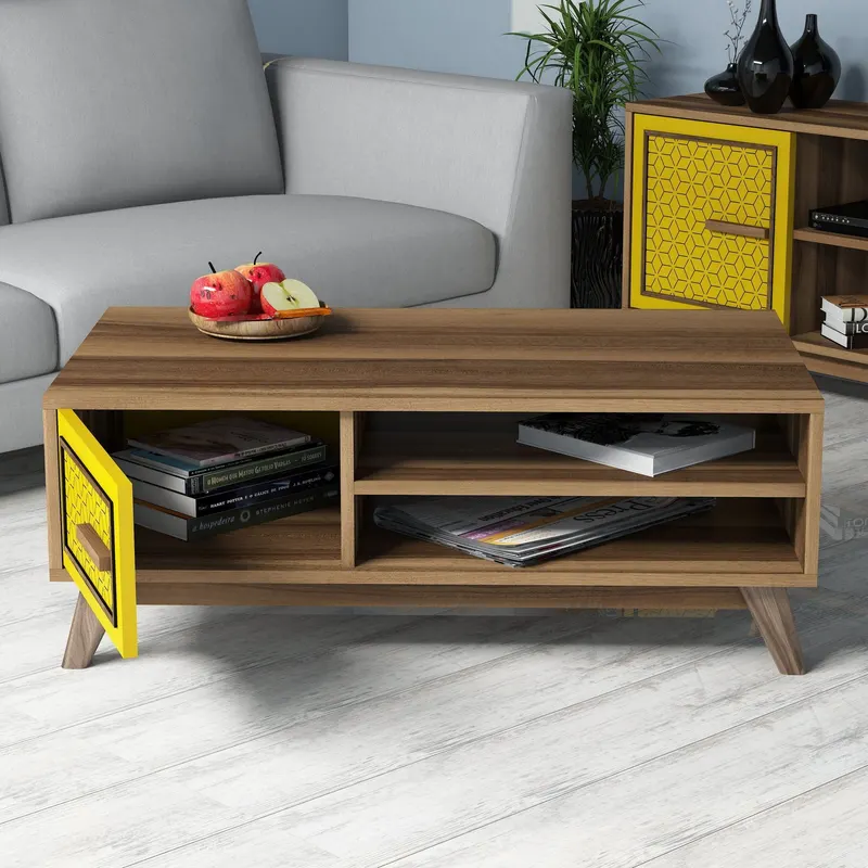 Set mobilă pentru sufragerie Ayla, Diverse culori, 160x35x56 cm - Nuc - Galben