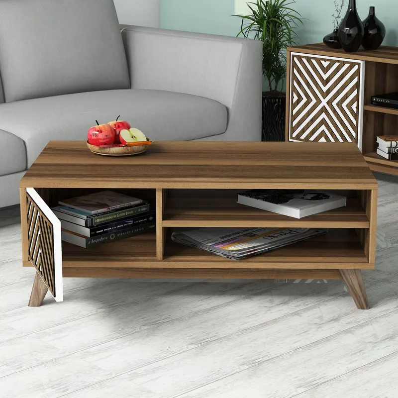 Set mobilă pentru sufragerie Inci, Diverse culori, 160x35x56 cm - Nuc - Alb
