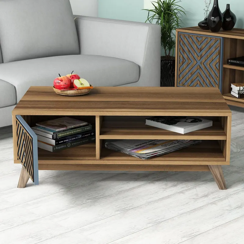 Set mobilă pentru sufragerie Inci, Diverse culori, 160x35x56 cm - Nuc - Albastru