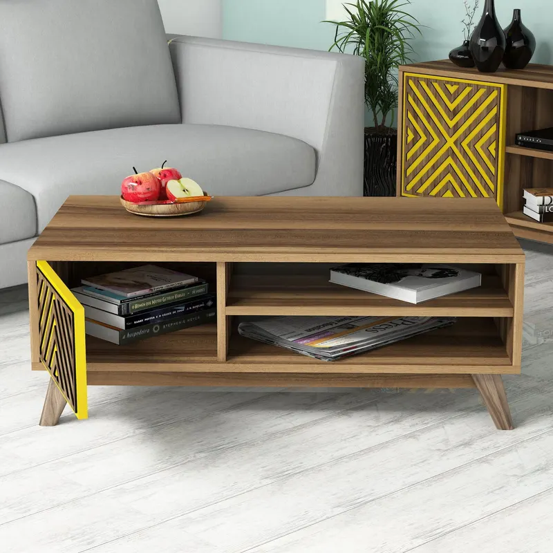 Set mobilă pentru sufragerie Inci, Diverse culori, 160x35x56 cm - Nuc - Galben
