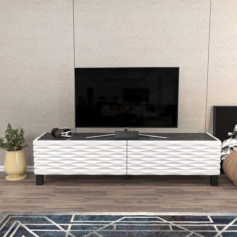 Comodă TV Lerze, Diverse culori, 149x35x38 cm - Alb - Negru