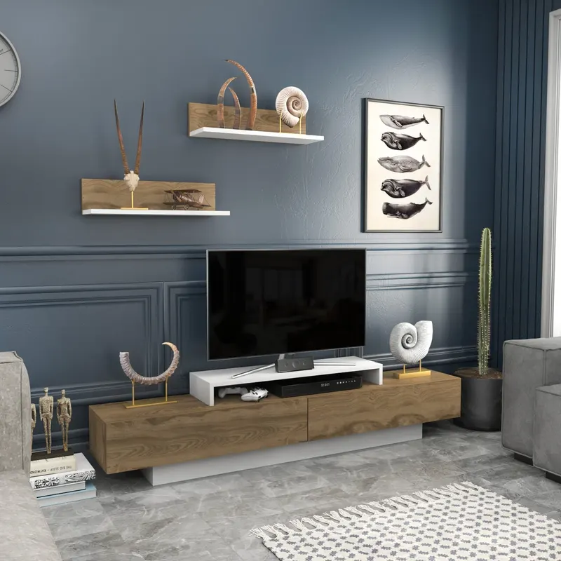 Comodă TV Lusi, Diverse culori, 180x31x40 cm - Alb - Oud oak