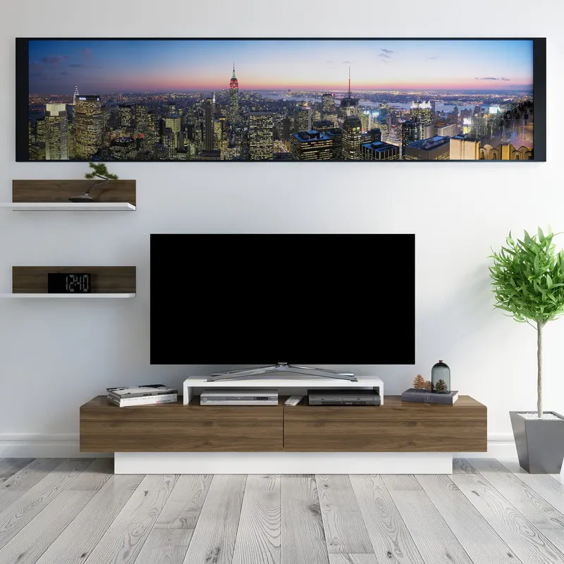 Comodă TV Lusi, Diverse culori, 180x31x40 cm - Alb - Nuc