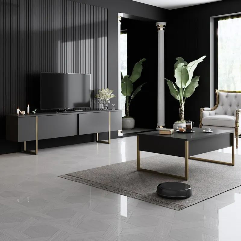 Set mobilă pentru sufragerie Luxe Set, Diverse culori, 180x30x47 cm - Antracit - Auriu