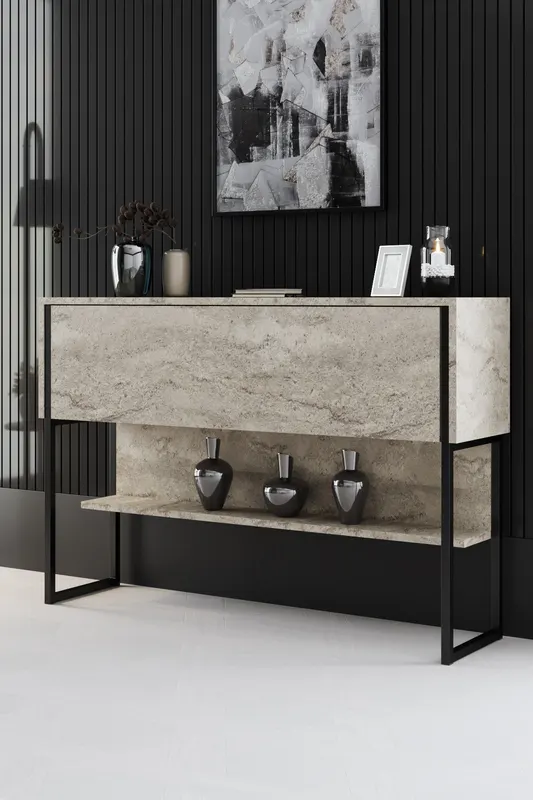 Set mobilă pentru sufragerie Luxe Set, Diverse culori, 180x30x47 cm - Travertin - Negru