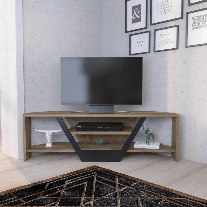 Comodă TV Sares, Diverse culori, 120x35x37 cm - Nuc - Negru