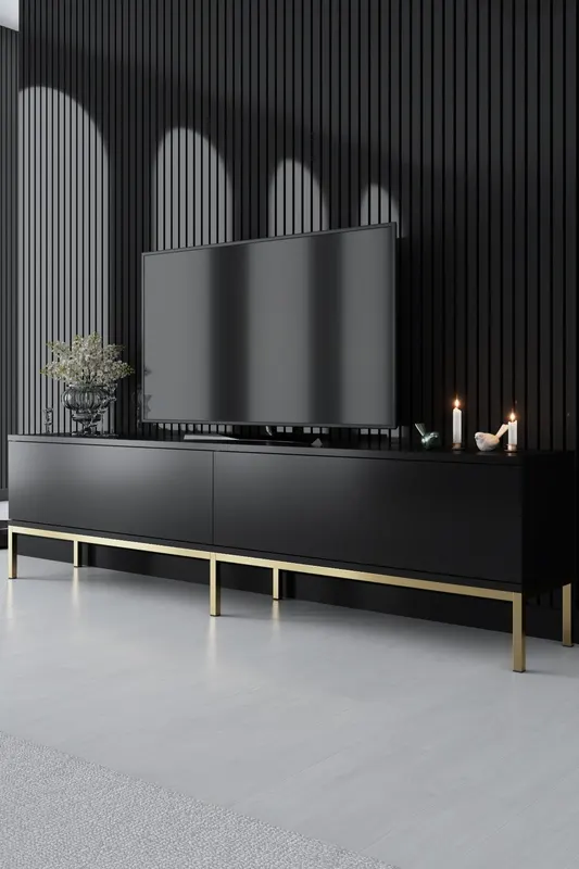 Comodă TV Lord, Diverse culori, 180x30x47 cm - Negru - Auriu