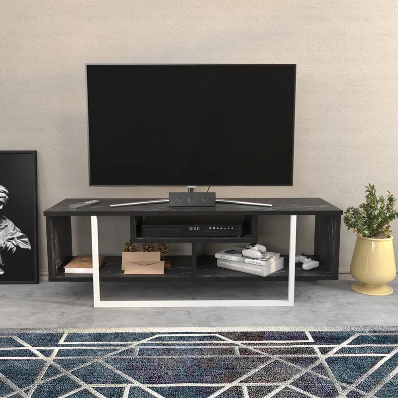 Comodă TV Asal 120, Diverse culori, 120x35x40 cm - Negru - Alb