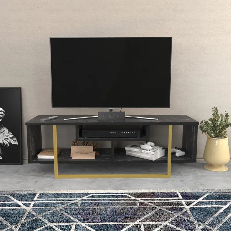 Comodă TV Asal 120, Diverse culori, 120x35x40 cm - Negru - Auriu