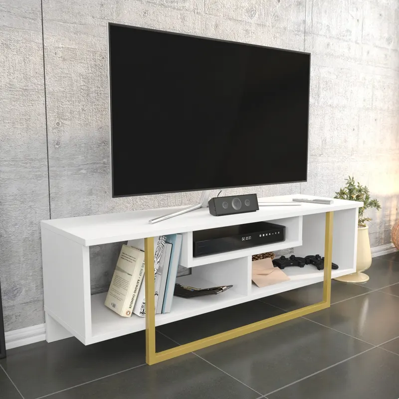 Comodă TV Asal 120, Diverse culori, 120x35x40 cm - Auriu - Alb