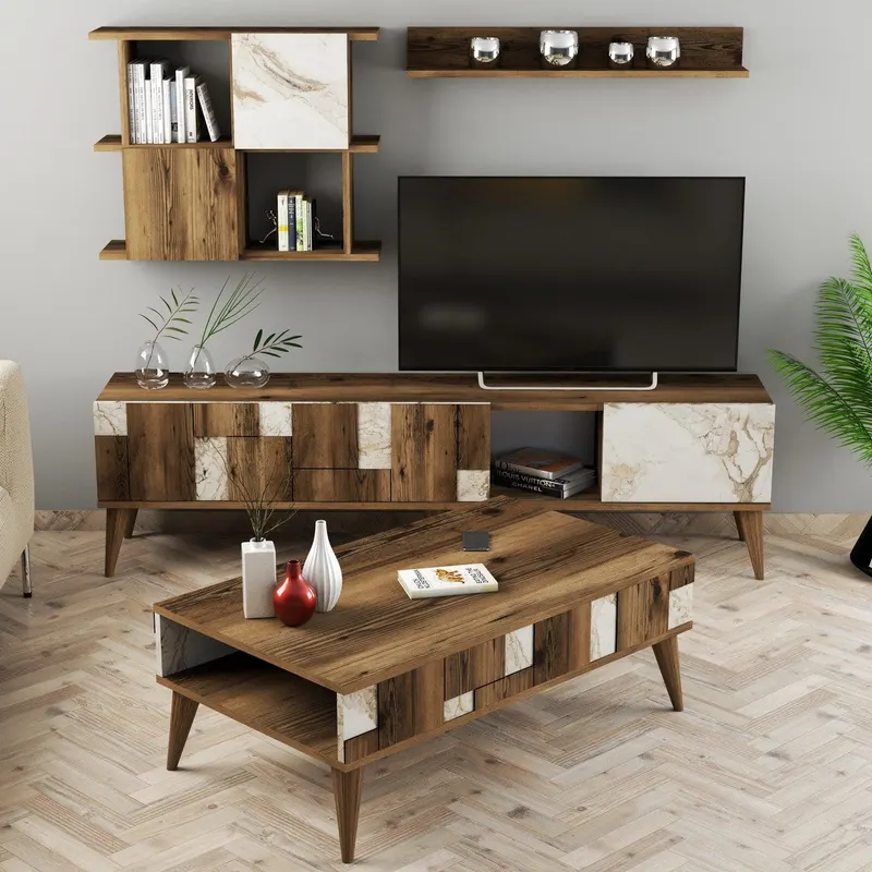 Set mobilă pentru sufragerie Madrid, Diverse culori, 180x34x49 cm - Alb - Nuc