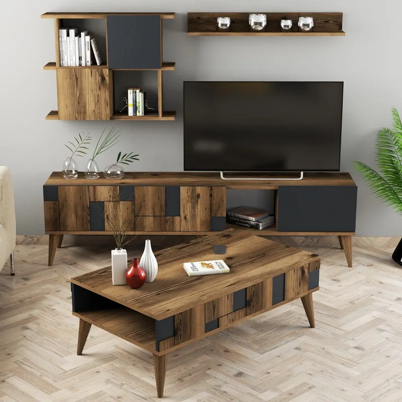 Set mobilă pentru sufragerie Madrid, Diverse culori, 180x34x49 cm - Nuc - Antracit