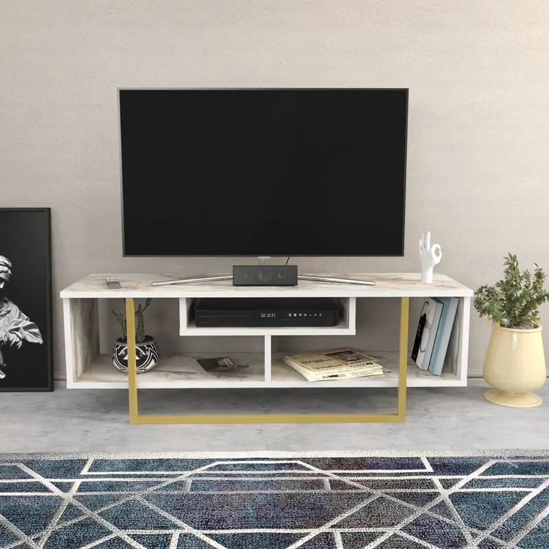 Comodă TV Asal 120 - Ephesus, Diverse culori, 120x35x40 cm - Alb - Auriu