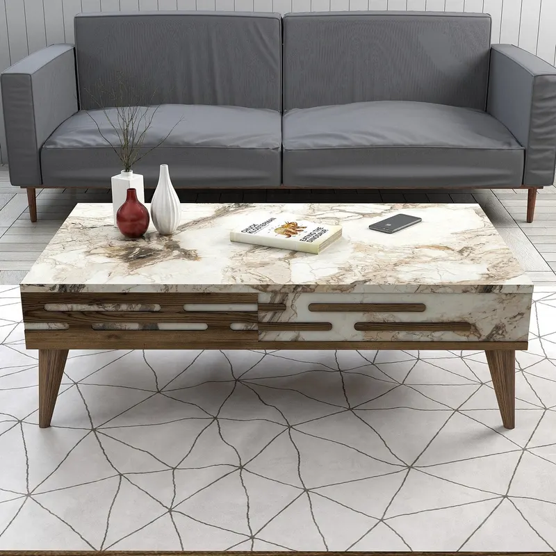 Set mobilă pentru sufragerie Valensiya, Diverse culori, 180x45x35 cm - Nuc - Alb - Marble