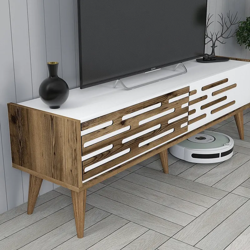 Comodă TV Valensiya 140, Diverse culori, 140x45x35 cm - Nuc - Alb