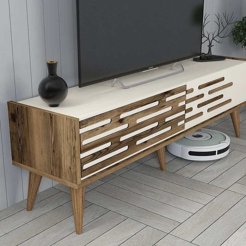Comodă TV Valensiya 140, Diverse culori, 140x45x35 cm - Nuc - Crem