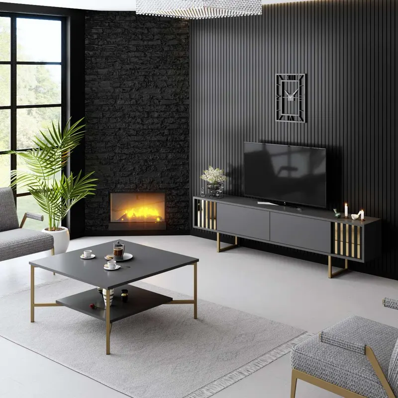 Comodă TV auriu Line, Diverse culori, 180x30x18 cm - Antracit - Auriu