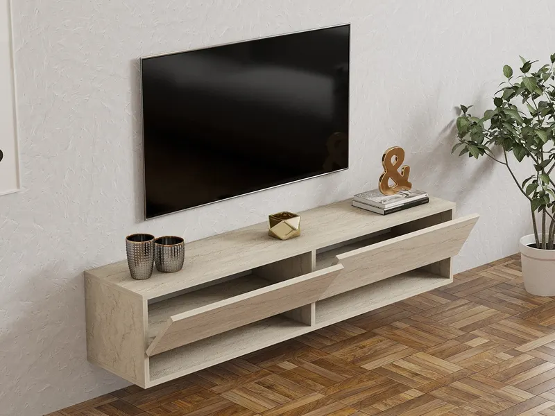 Comodă TV Arges, Diverse culori, 141x30x31 cm - Travertin