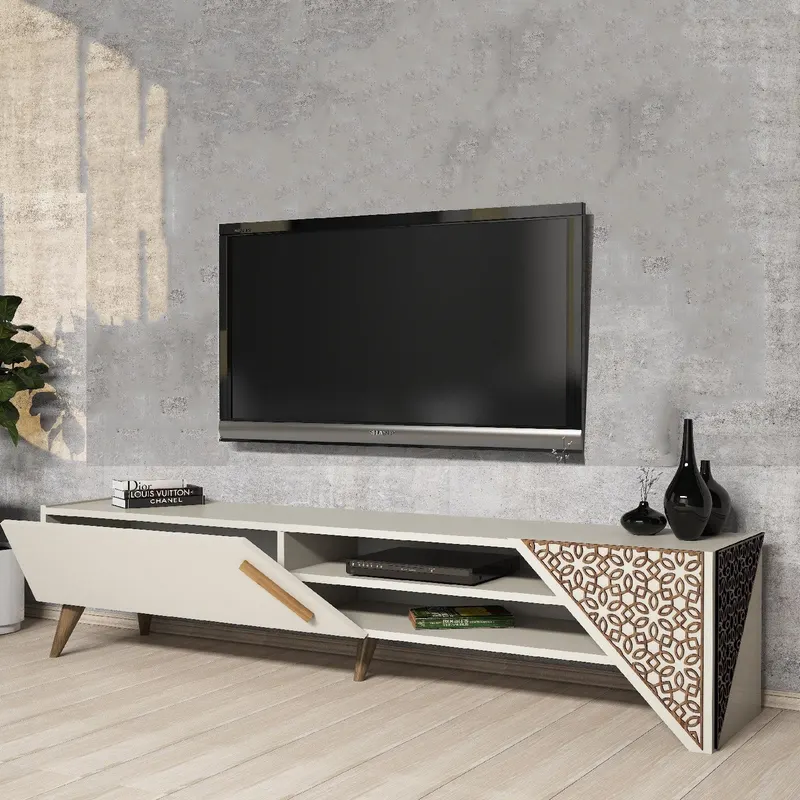 Comodă TV Beril 2, Diverse culori, 180x40x37 cm - Crem