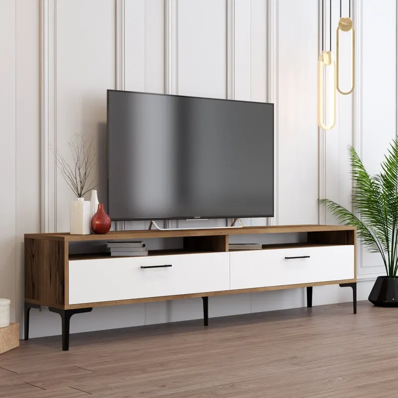 Comodă TV Istanbul 2, Diverse culori, 180x47x35 cm - Nuc - Alb