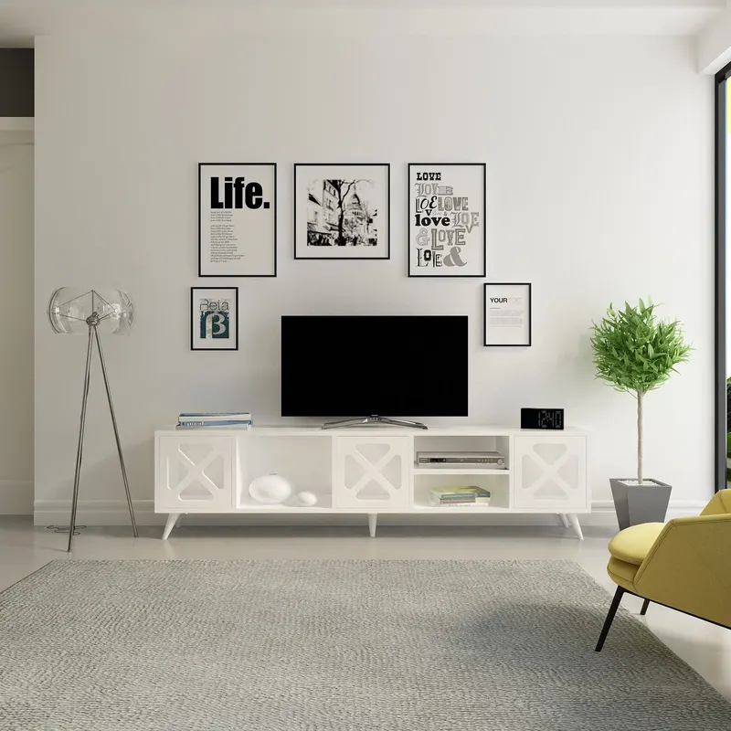 Comodă TV Sinef, Diverse culori, 180x30x46 cm - Alb