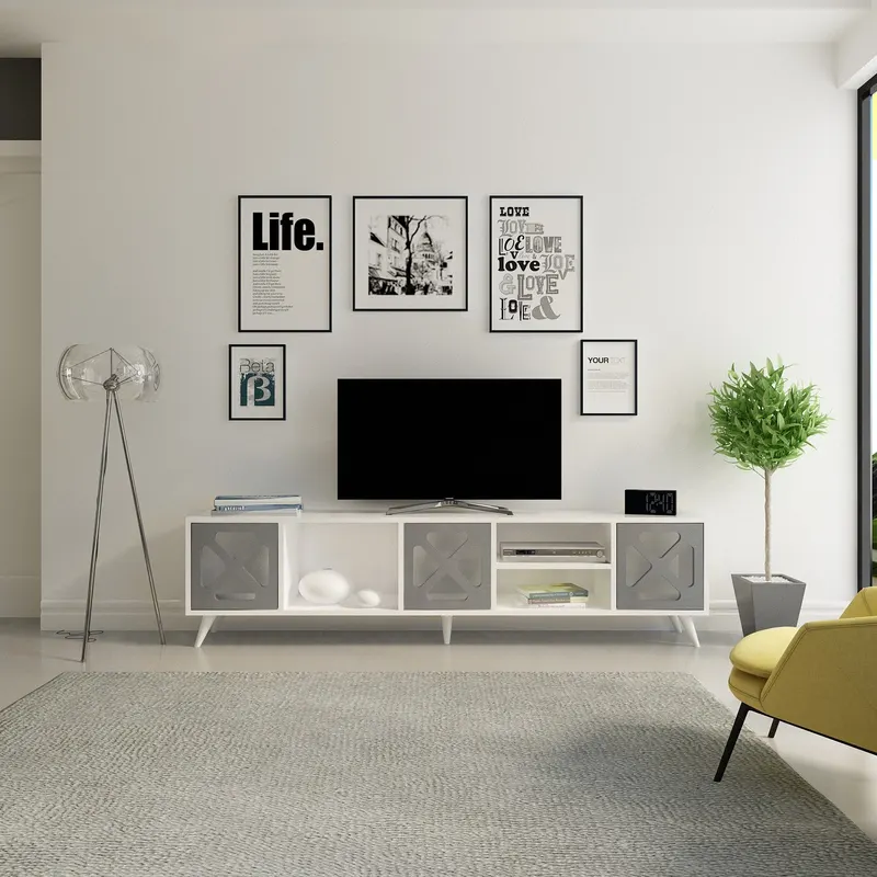 Comodă TV Sinef, Diverse culori, 180x30x46 cm - Alb - Antracit