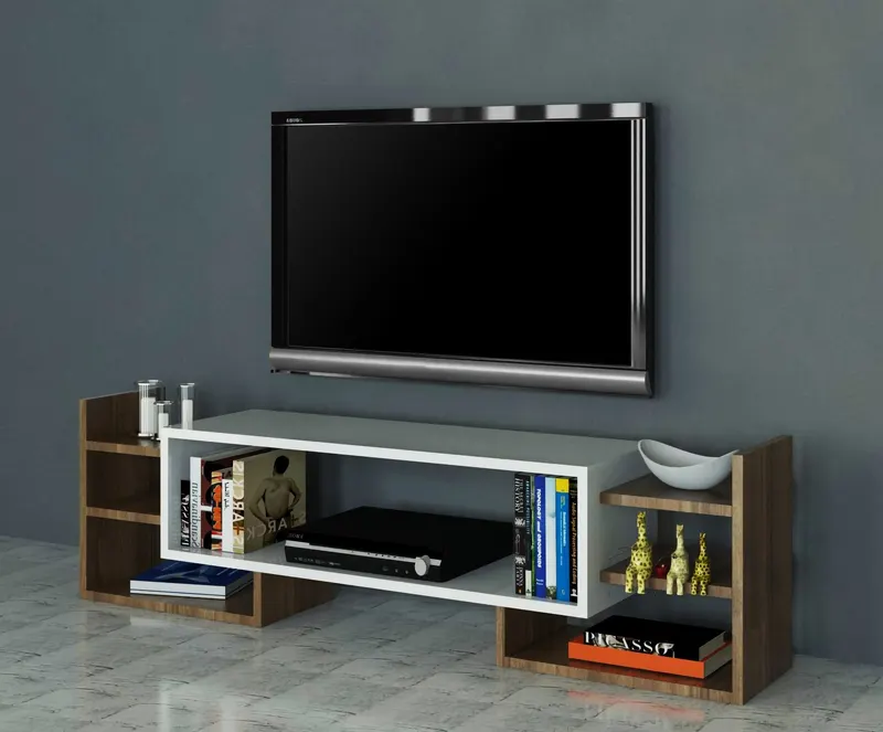 Comodă TV Sema, Diverse culori, 140x30x40 cm - Alb - Nuc